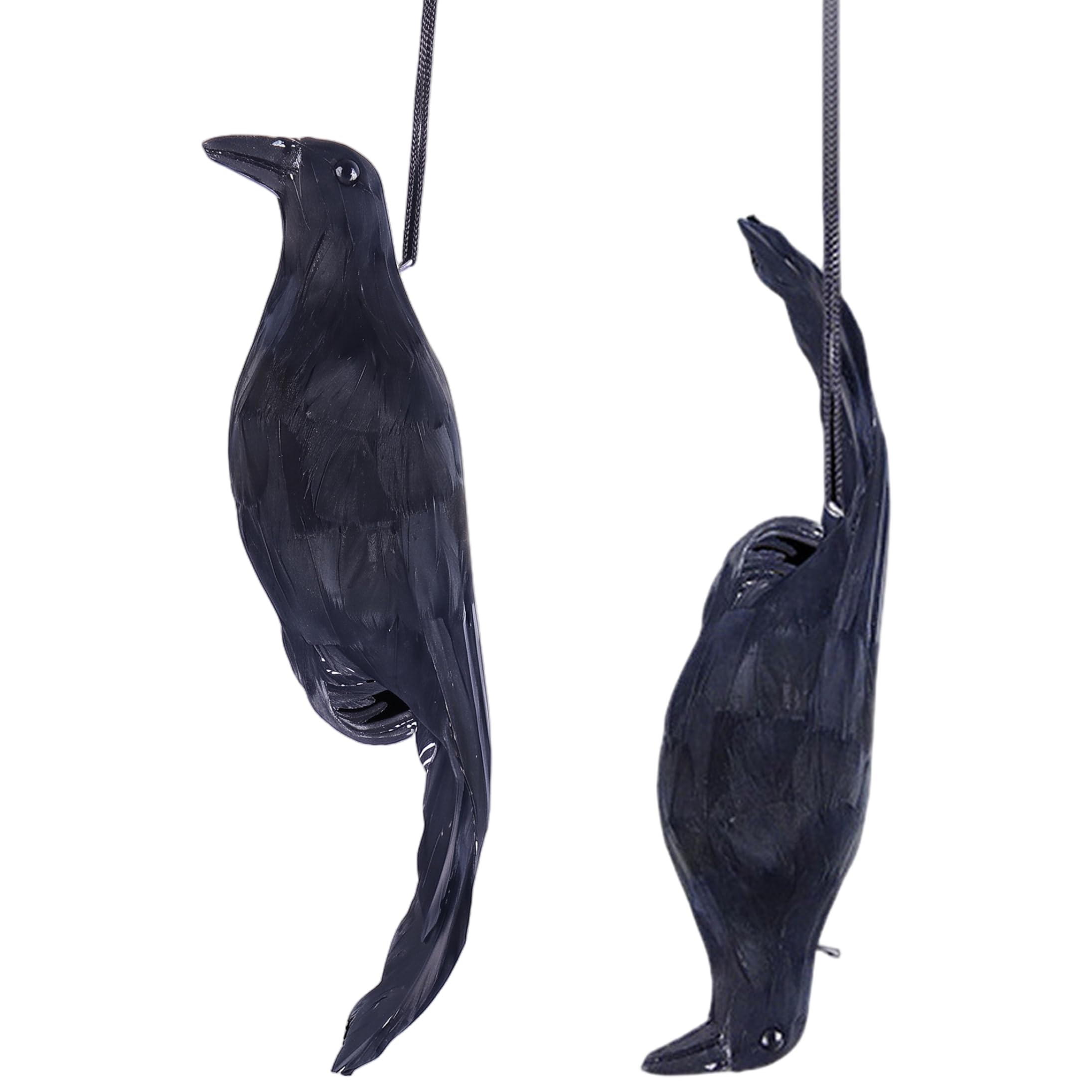 Sjfbebsy 2 Pack Crow Decoy with Real Feathers - Black Crows for Outside, Raven Decor & Halloween Decorations - Black - Raven Decor