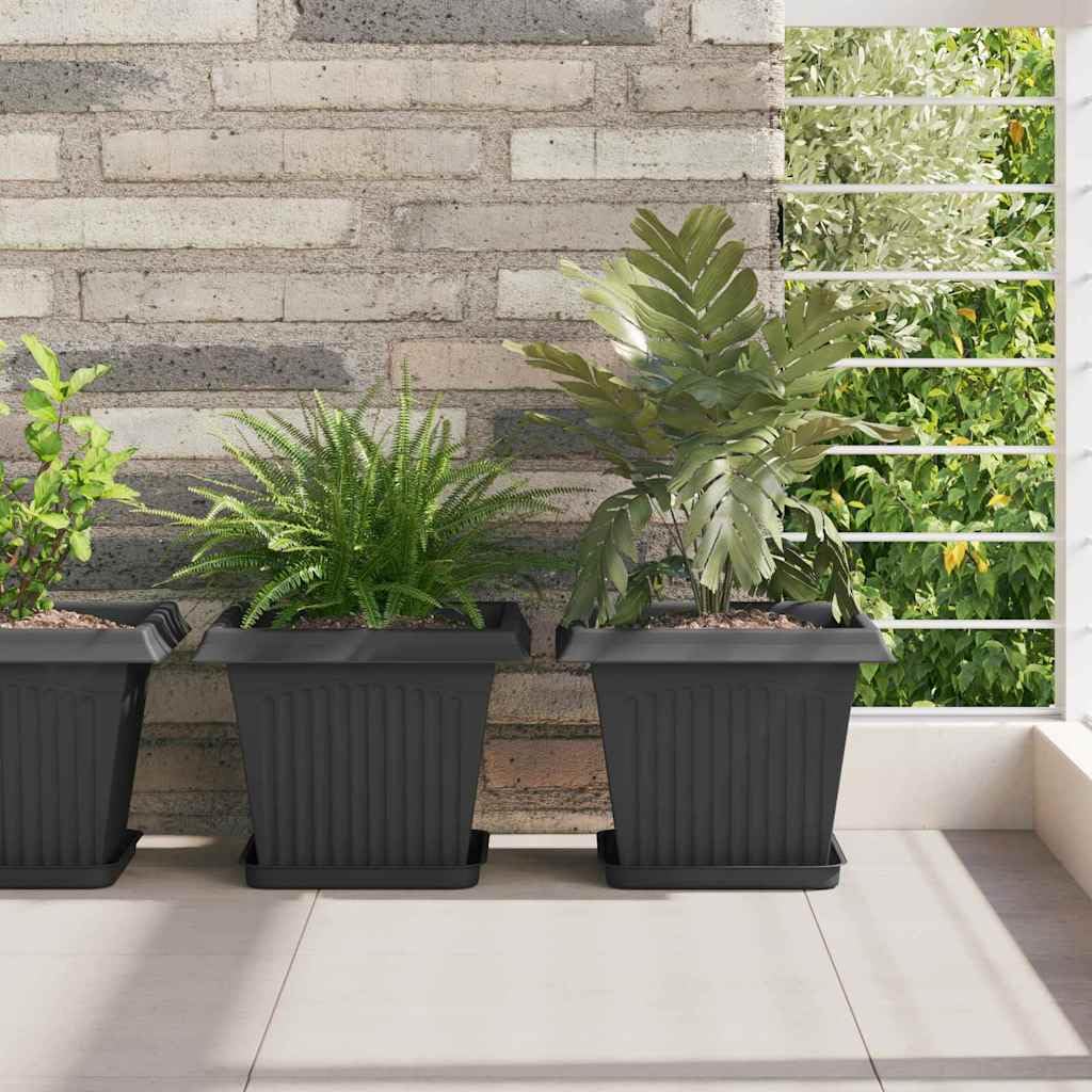 Fengshui Set di 6 fioriere in plastica nera, 28,5 cm | Quadrato, altezza 22 cm, con fori di drenaggio, per interni ed esterni