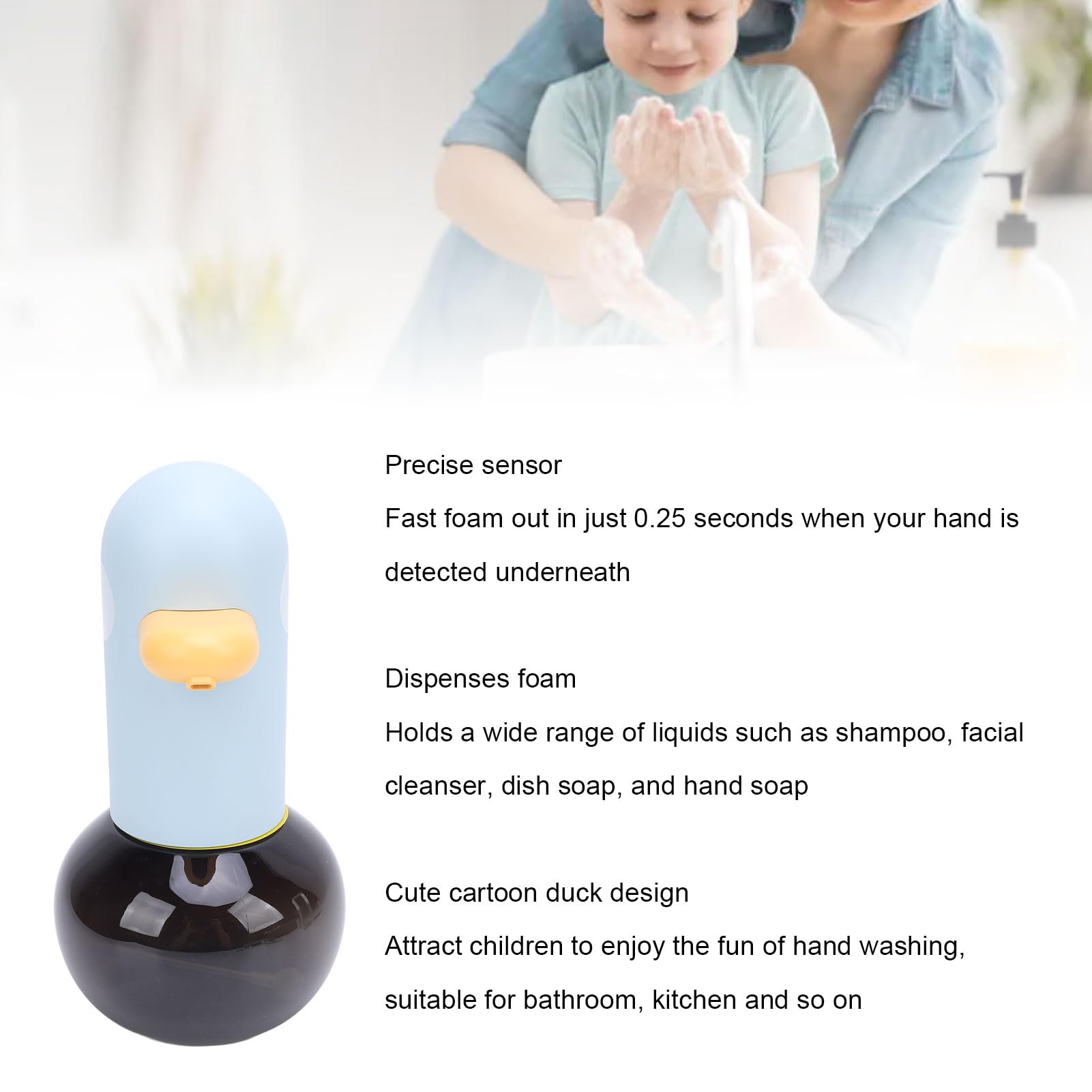 Luqeeg Disper Al Dispensatore di Sapone Automatico in Schiuma, Touchless per la del Bagno, Facile per i Bambini, Volume di Regolazione, Durata della Batteria Lunga, Ricaricabile, (stile 1)
