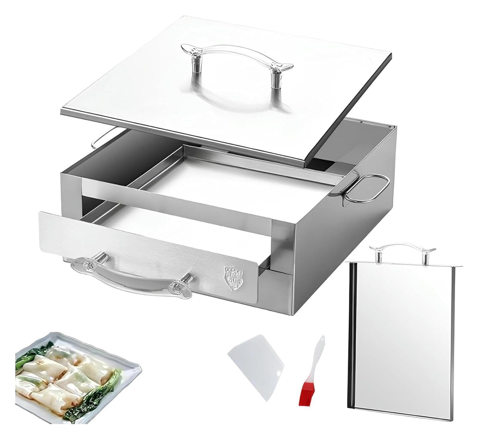 Macchina per involtini di Pasta di Riso, Vaporiera aperta in acciaio inossidabile con maniglia superiore, adatta for la cottura casalinga di dim sum, panini e gnocchi