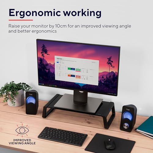 Trust Monta Monitorstandaard, Monitor Stand Riser 41 x 22 x 10 cm, Schermstandaard van Gehard Glas, Monitorverhoger, Bureau Organizer voor Laptop, Computer, Mac, PC, Notebook - Zwart - Afbeelding 3