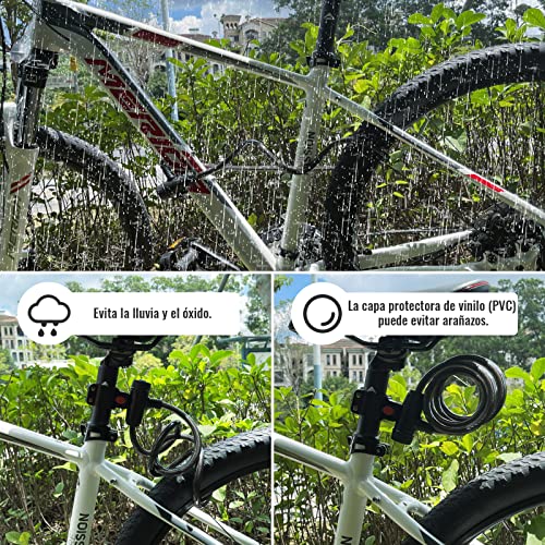 Candado Bicicleta, [Larga-1.8M] Diyife Candado de Cable, Impermeable Cadena Bici, Candados Antirrobo Bicicletas con Montatura, Largo Exterior Candado de Cable MTB Patinete Carretilla Bici - imagen 6