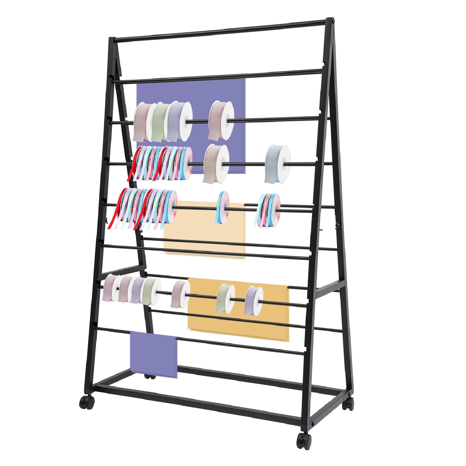 NeNchengLi Ribbon Organizer 15 Tier Metal Ribbon Holder Organizer Rack, Double-Sided Ribbon Storage Rack, 31.5In/W, Gift Wrapping Paper Craft Ribbon Storage Shelf for Scarf, Ties, Belt, Towel