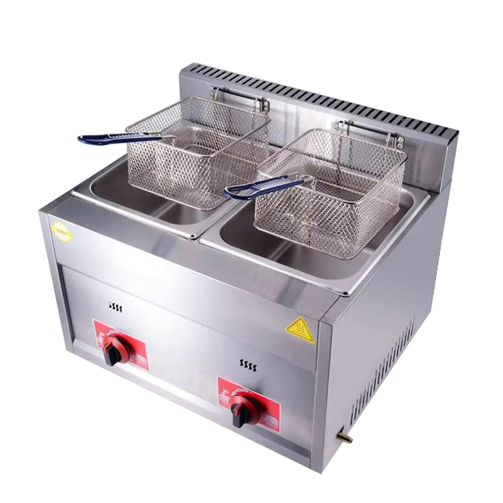 Friggitrice a Gas da 20 L, Friggitrici in Acciaio Inox con Frittura Cestello e Coperchi, Potenza di Fuoco Regolabile, Facile da Pulire, Friggitrice a Olios da Banco per Casa Commerciale (10L+10L)