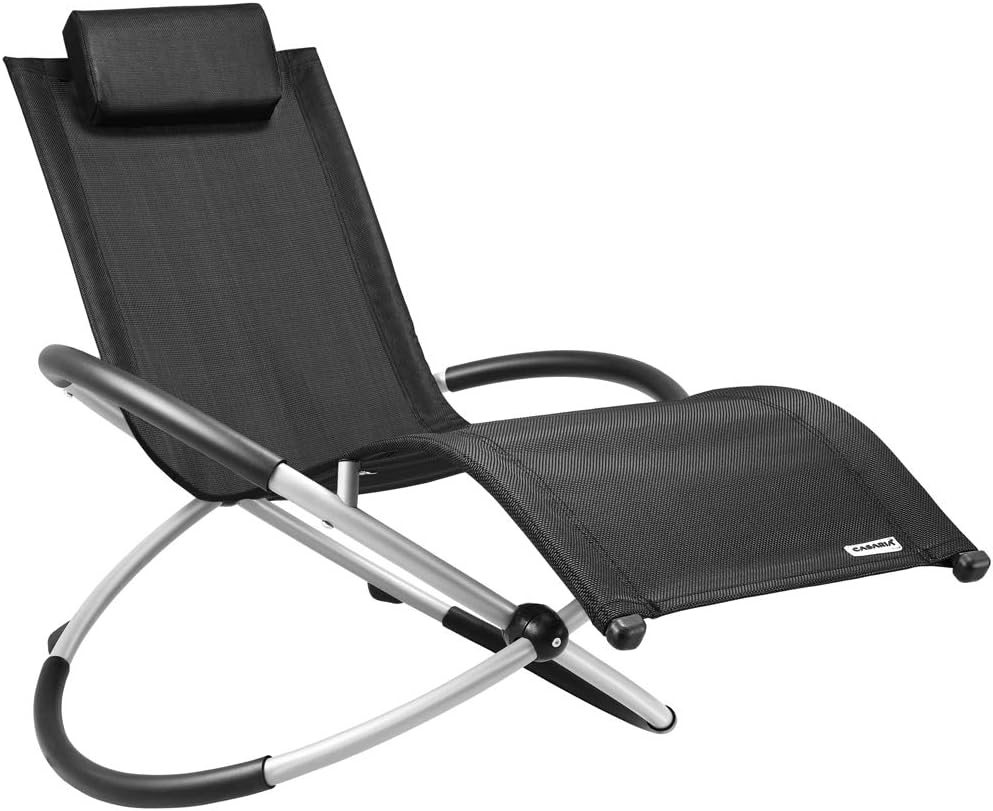 CASARIA Tumbona Mecedora 'Nápoles' Negra Reposera ergonómica Plegable de Acero 7,5kg máx.180kg