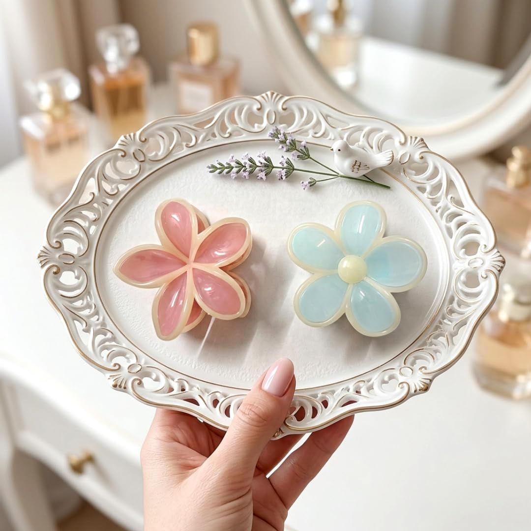 Vanizi Korean Flower Hair Claw Clip Combo 2 Pc Big Size | Strong Grip Glossy Hair Clutcher for Girls & Women-image-34