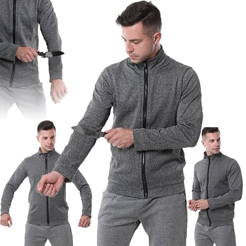 GplHAIN 5 Level Stab Proof Clothing, Tactical Jacket - Bite-Proof Tear-Proof Stab-Proof Long-Sleeved T-Shirt, Anti Cut Security Clothing, For Police & Security Staff,XL-Grey