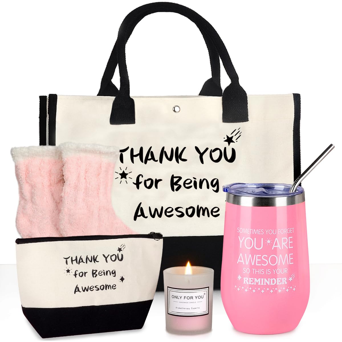Regalos Originales Cumpleanos para Mujer Pack Regalo Mujer Navidad con Velas Perfumadas y Bolsa de Lona, Regalos para Amiga Mama Esposa, Taza Termo Regalo San Valentin Caja de Rgalo Aniversario