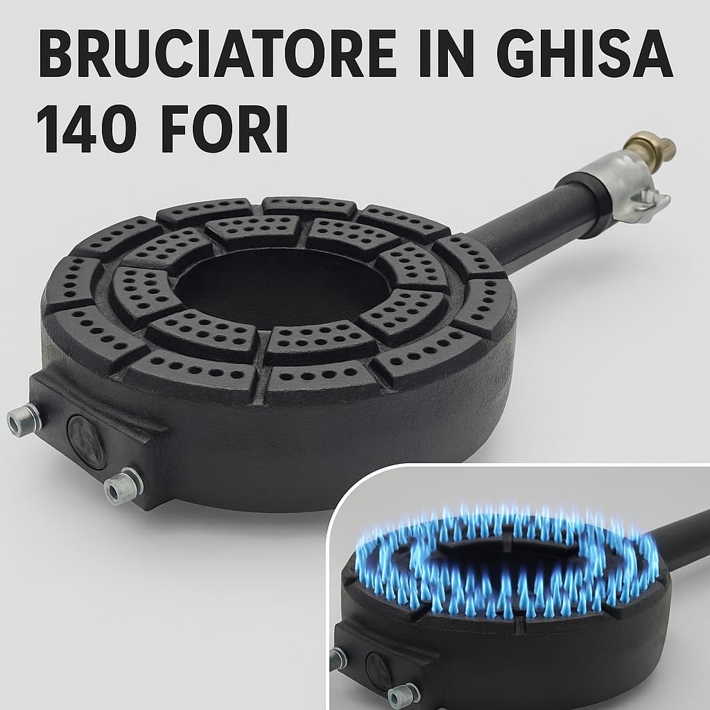 Fornellone a Gas da Esterno 8,5 kW Mod. STANDARD – Bruciatore Ghisa 140 Fori, Telaio Acciaio Verniciato, CE – 40x40 / 45x45 – Per Pomodori, Camping, Outdoor. (45x45)