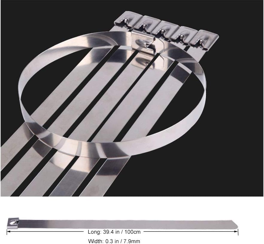 Width 0.3 Inch Stainless Steel Cable Zip Ties Self-Locking Heavy Duty Metal Ties 10pcs (39.4 Inch)