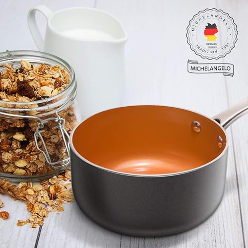 Miniatura 6 de MICHELANGELO Sartén de 12 pulgadas + cacerola de 2 cuartos de galón con tapa, sartén de cobre ultra antiadherente con tapa, cacerola antiadherente
