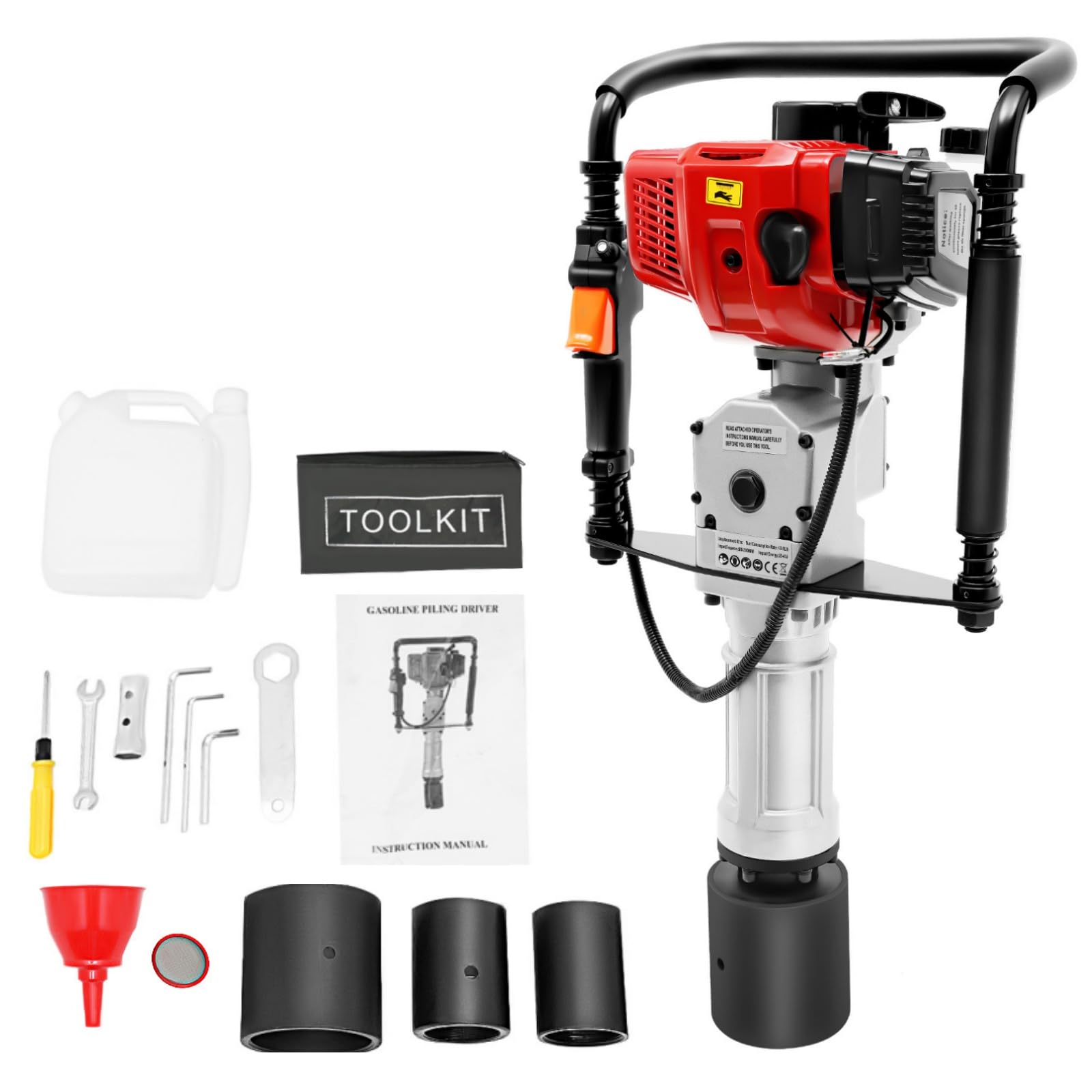 Benzin Pfostenramme 52CC 1900W Zweitakt Pfahlramme 55/70/100mm Hülsen 45J Aufprallenergie