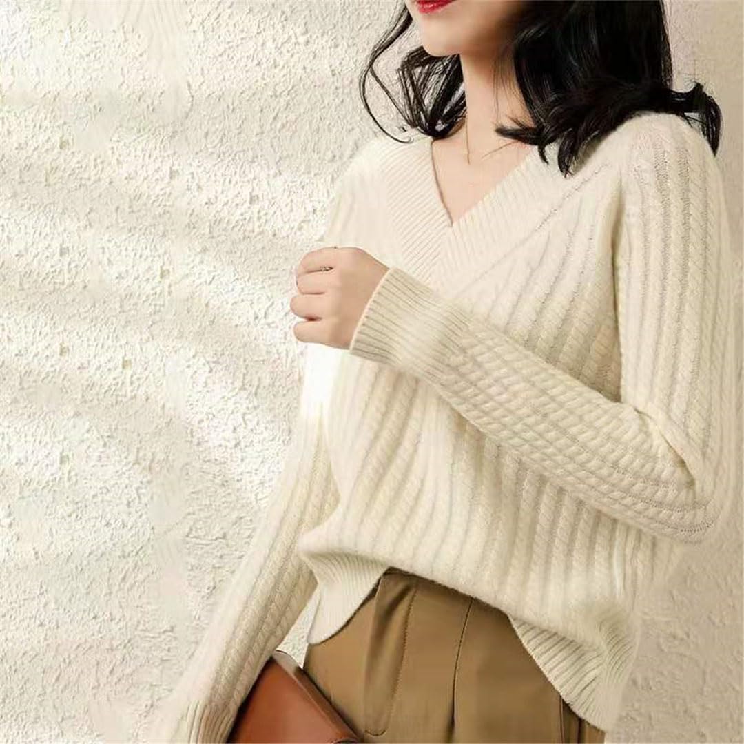 Jersey De Punto Informal con Cuello En V Y Manga Larga para Mujer
