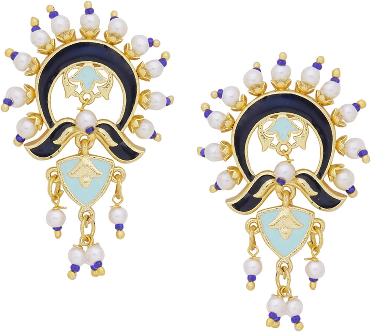 Voylla Tahira Sunrise Blue-Gold Earrings