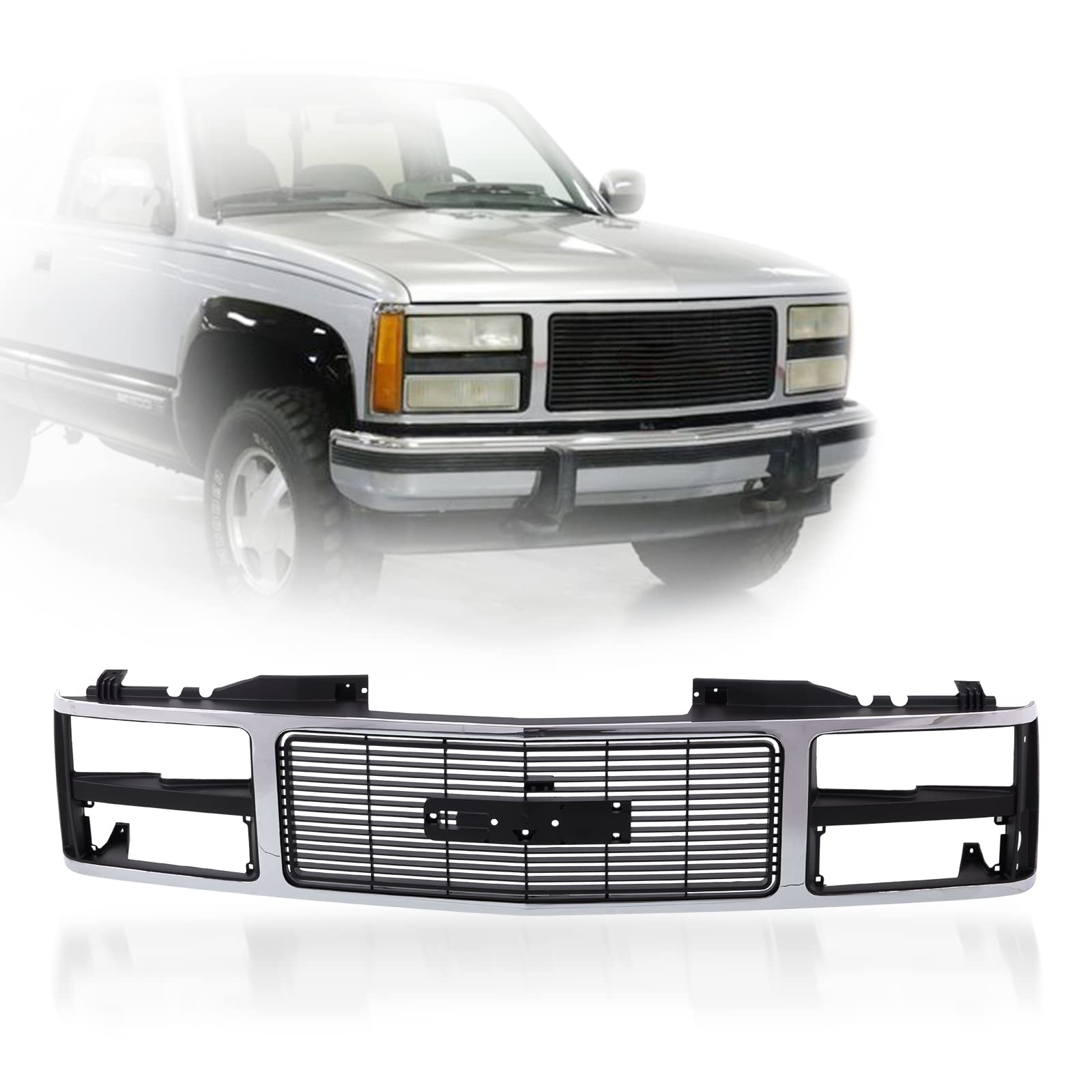 Perfit Liner New Front Grille Grill Compatible With 88-93 GMC Yukon K2500 C3500 K1500 C2500 C1500 K3500 Suburban sierra Fits GM1200229 15615109