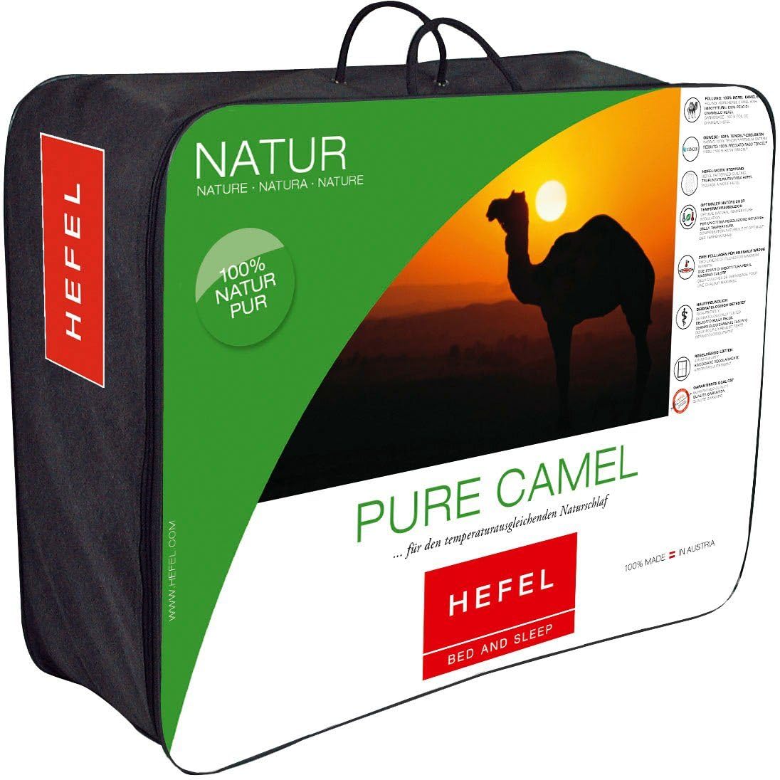 Hefel Bettdecke Pure Camel Ganzjahresdecke 100% Kamelflaum Kamelhaardecke 360 g/m² 155 x 200 cm