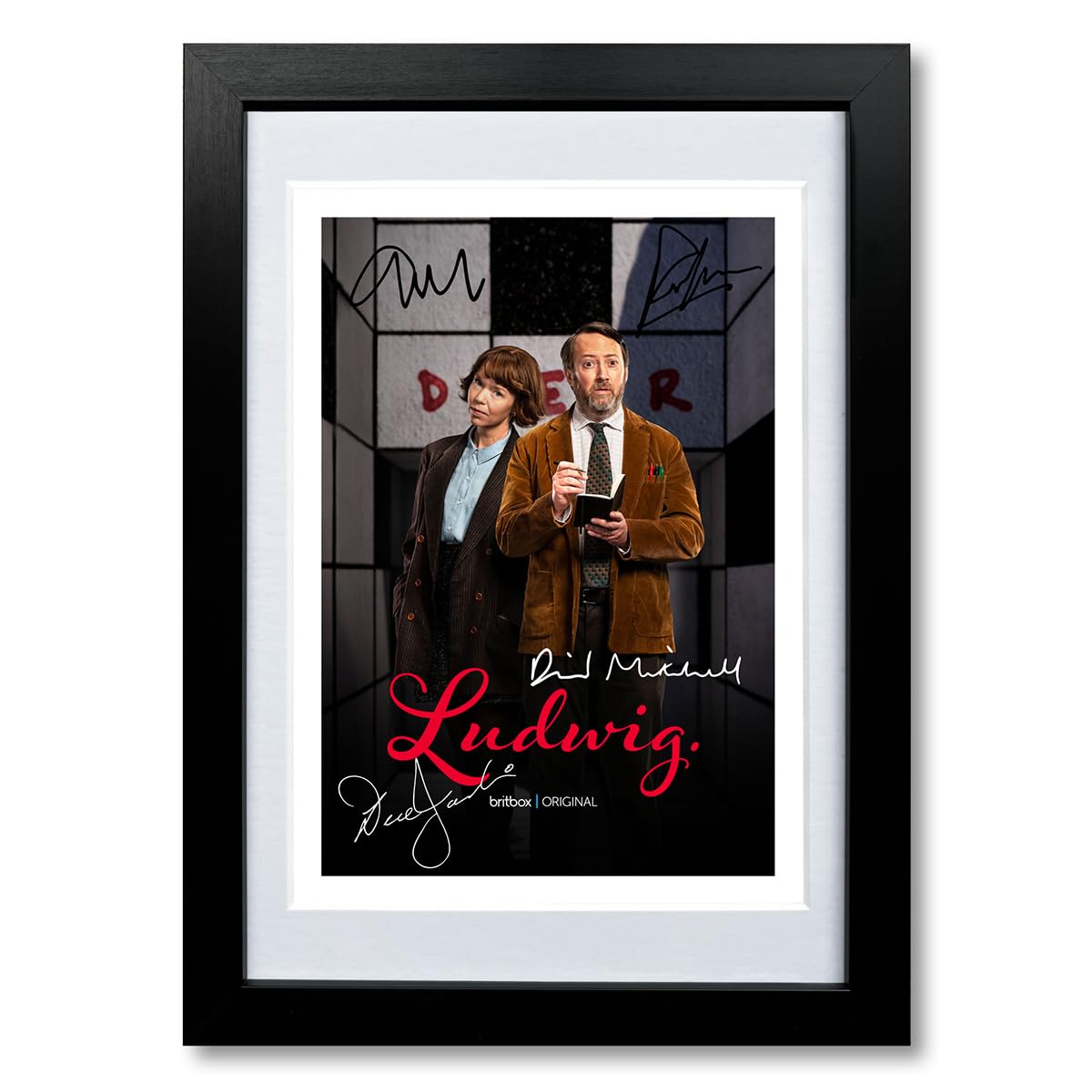 Ludwig Cast Signed Autograph Poster Photo Print Framed Memorabilia Tv Show Series Season Gift David Mitchell Anna Maxwell Martin (A4 BLACK FRAMED & MOUNTED)