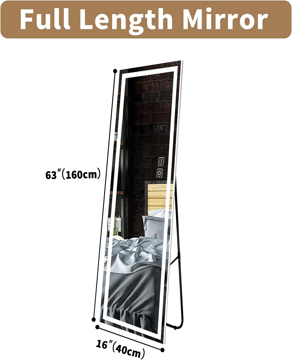 Dutsekk 63"x16" Full Length Mirror with Lights Standing, Full Body Mirror with Lights Dimmable, LED Floor Mirror Wall Mounted Color Temperature Adjustable for Makeup Dressing Bedroom Living Room