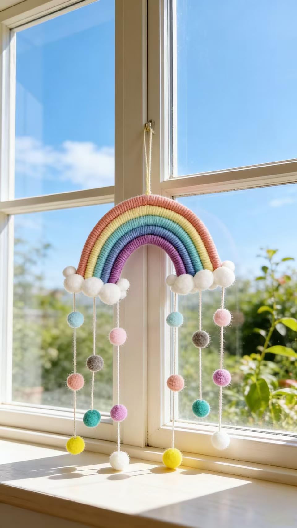 GOODCHANCEUK - Decoración de pared de macramé, diseño de nubes arcoíris de macramé, pompones boho para niños, habitación infantil