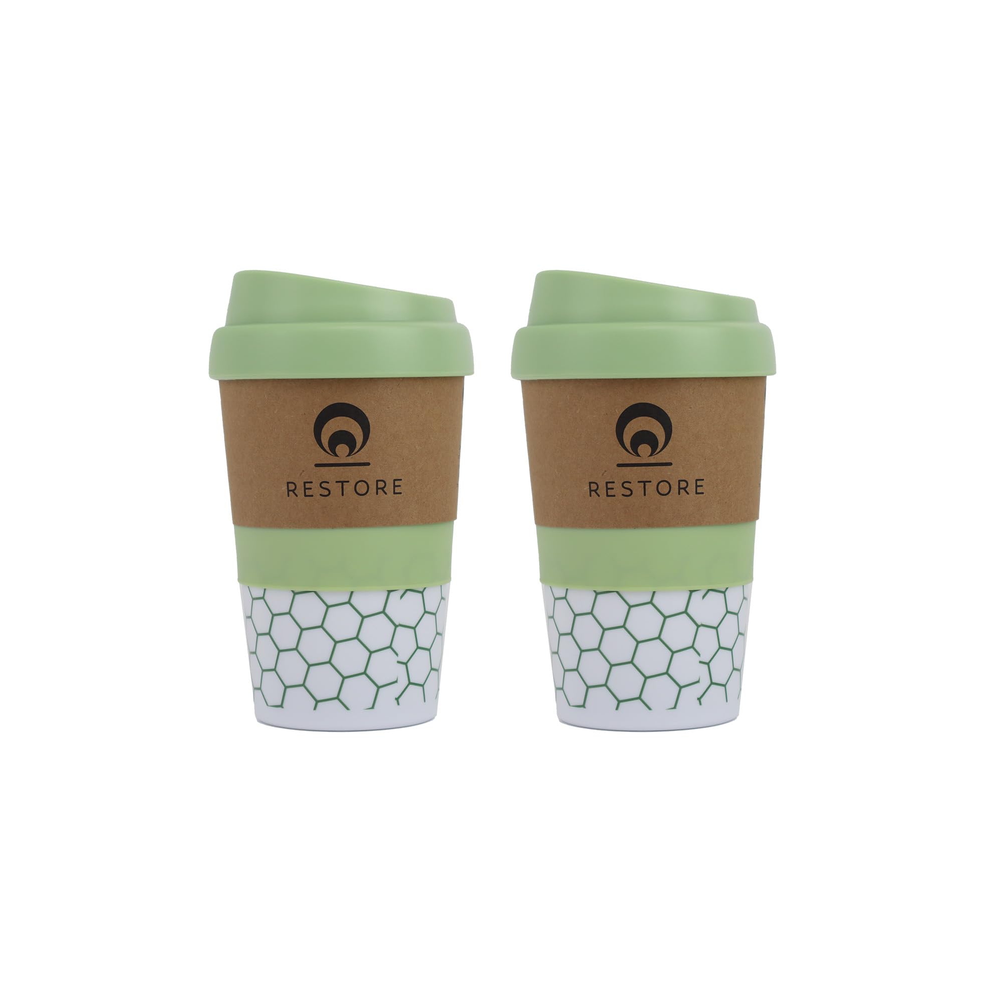 Restore Coffee Cup Travel Mug, Renew 320ml Multi Coloured Pack Reuseable Polypropylene Silicone Grip Leakproof BPA Free Beverage Cup, Fits Standard Cup Holders (2 Pack Teal)