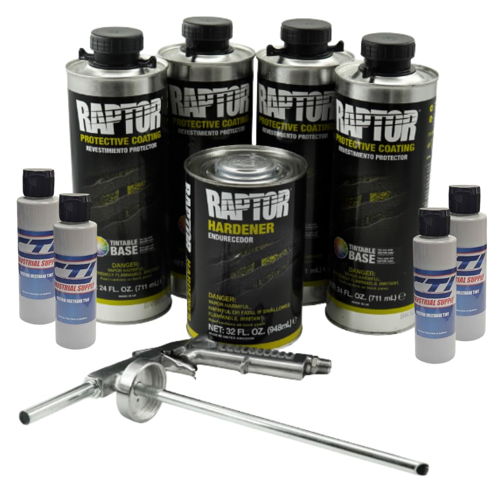 Raptor Truck Bed Liner Kit with Colored Dove Gray Tint and Spray Gun - 4 Liters - Protective Spray On Paint for Coating Trucks, Tailgates, Vehicle