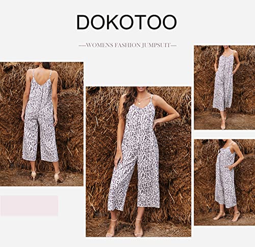 Dokotoo Women's Loose Plus Size Jumpsuits For Women Adjustable Spaghetti Strap Stretchy Wide Leg Leopard One Piece Sleeveless Long Pant Romper Jumpsuit With Pockets Pink X-Large #TOP3