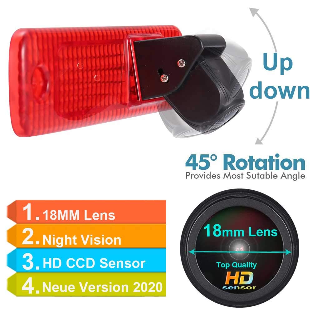 〔Rear View Camera Kit〕7 Inch TFT LCD Screen Monitor + Car HD waterproof 3rd Brake Light Reverse Camera for Ford Transit Rear Door Van Van 3 Bj 04.2006-01.2009 - Image 2