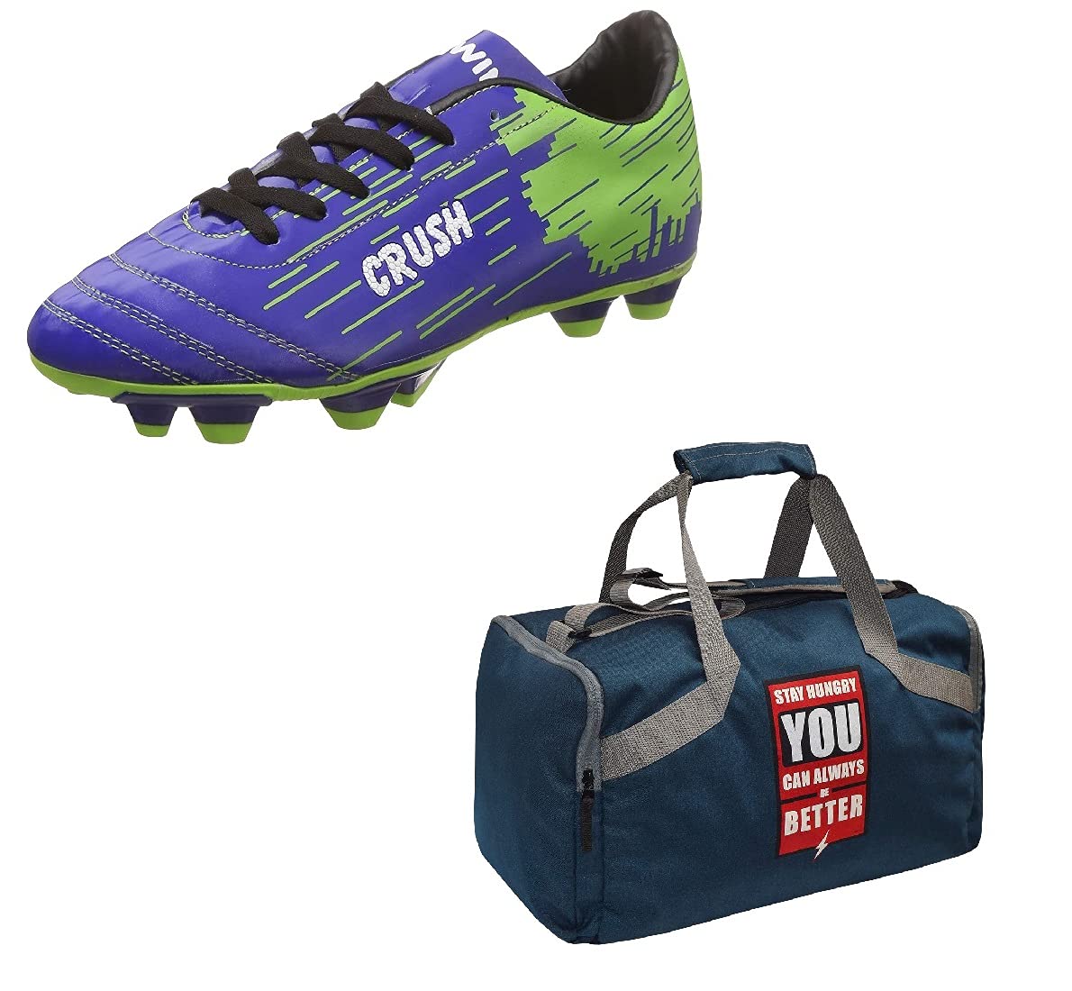 Charged Sports Bag Bouclier Stay Hungry Junior Grey With Gowin Football Shoe Crush Blue Green Size-5