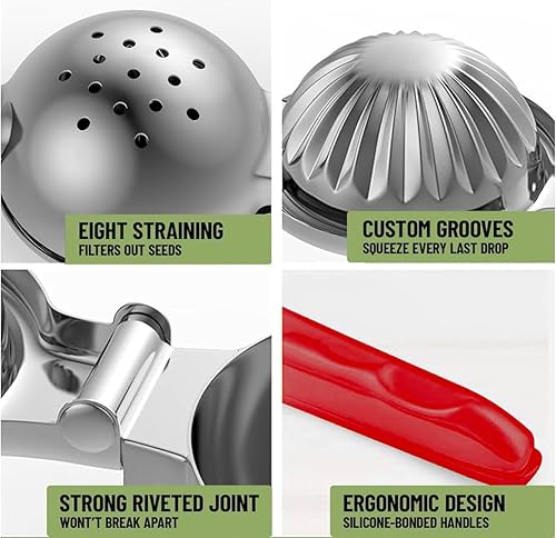 Miniatura 4 de Exprimidor de limón Tuiswo Exprimidor manual grande de cítricos de acero inoxidable, cuenco de metal duradero con agarre antideslizante, calidad