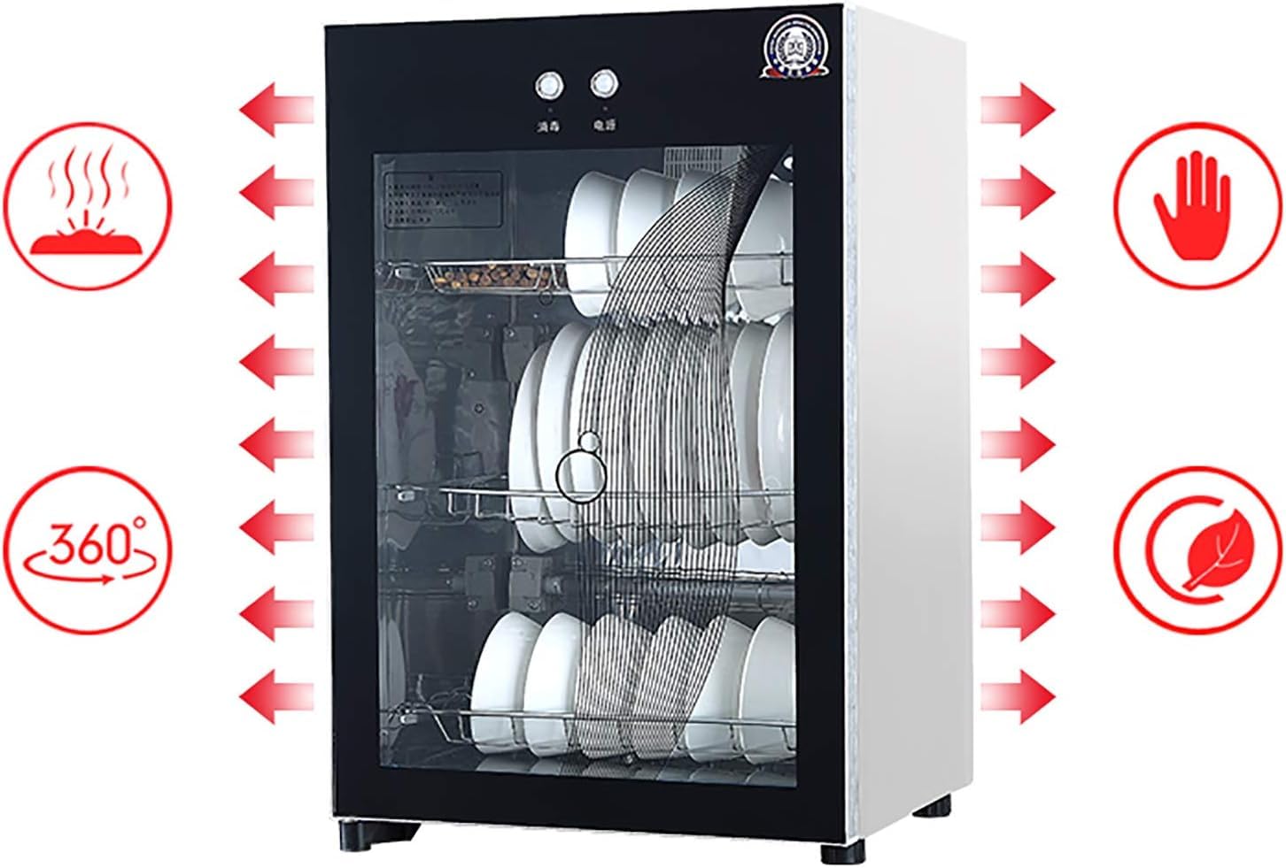 Gabinete de desinfección de esterilización de Escritorio para el hogar Gabinete de té Comercial multifunción Hogar Vertical de Alta Temperatura para Platos Vajilla de Cocina 60L