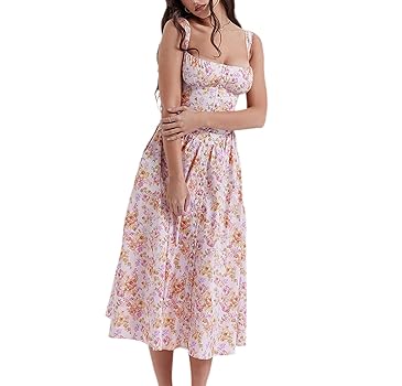YADMISU Summer Floral Dresses for Women Square Neck Backless