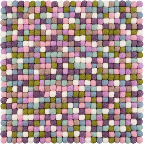 myfelt Greta Pure New Wool Felt Ball Seat Pad/Chair Cushion/Square 36 x 36 cm, Colourful, 36 x 36 x 1.5 cm