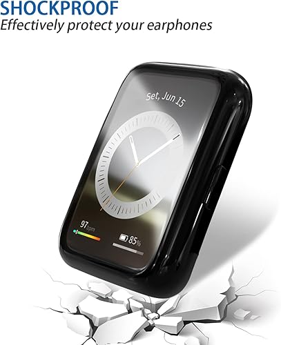 Miniatura 5 de WUWOCJ Paquete de 2 fundas protectoras de pantalla compatibles con Huawei Watch Fit 2, funda protectora completa de TPU suave (negrotransparente)