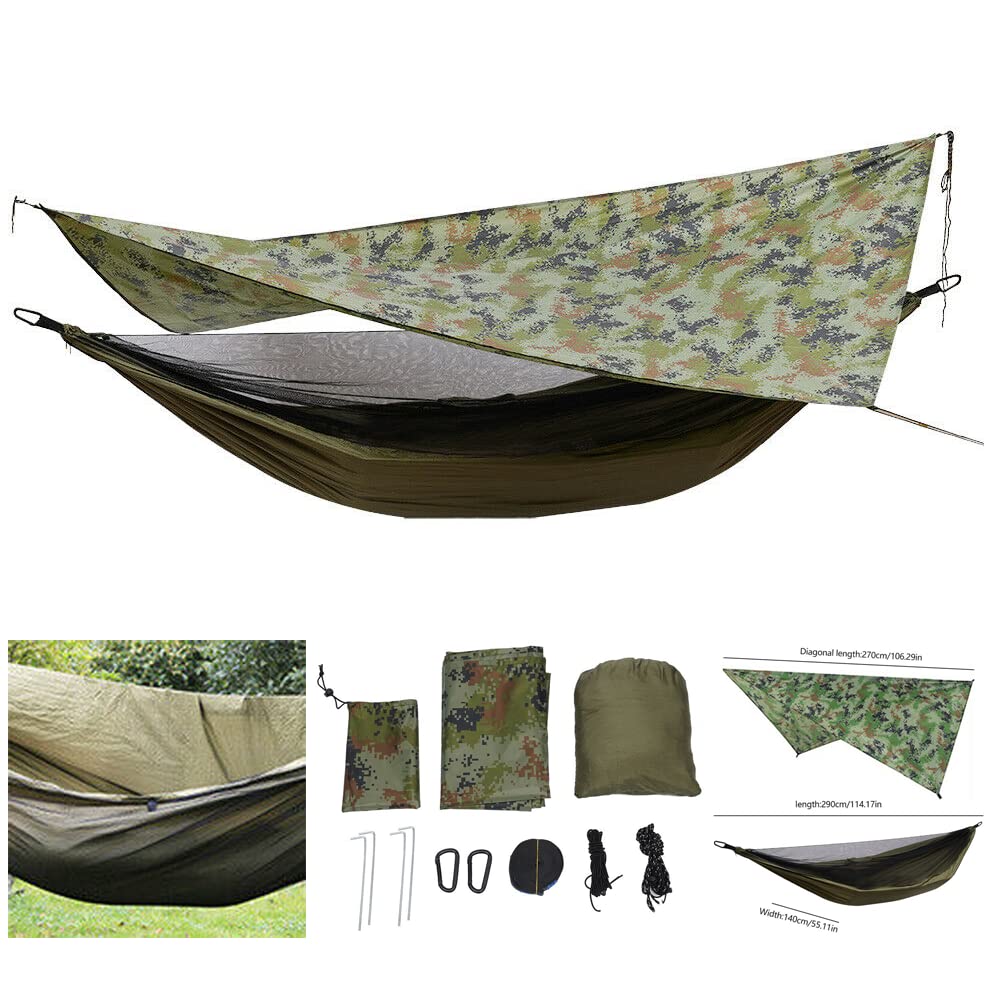 Hamak dla 2 osób, bardzo lekki, oddychający, na kemping, z moskitierą i plandeką namiotową, plandeka spadochronowa, 200 kg, do trekkingu, na plażę, do ogrodu