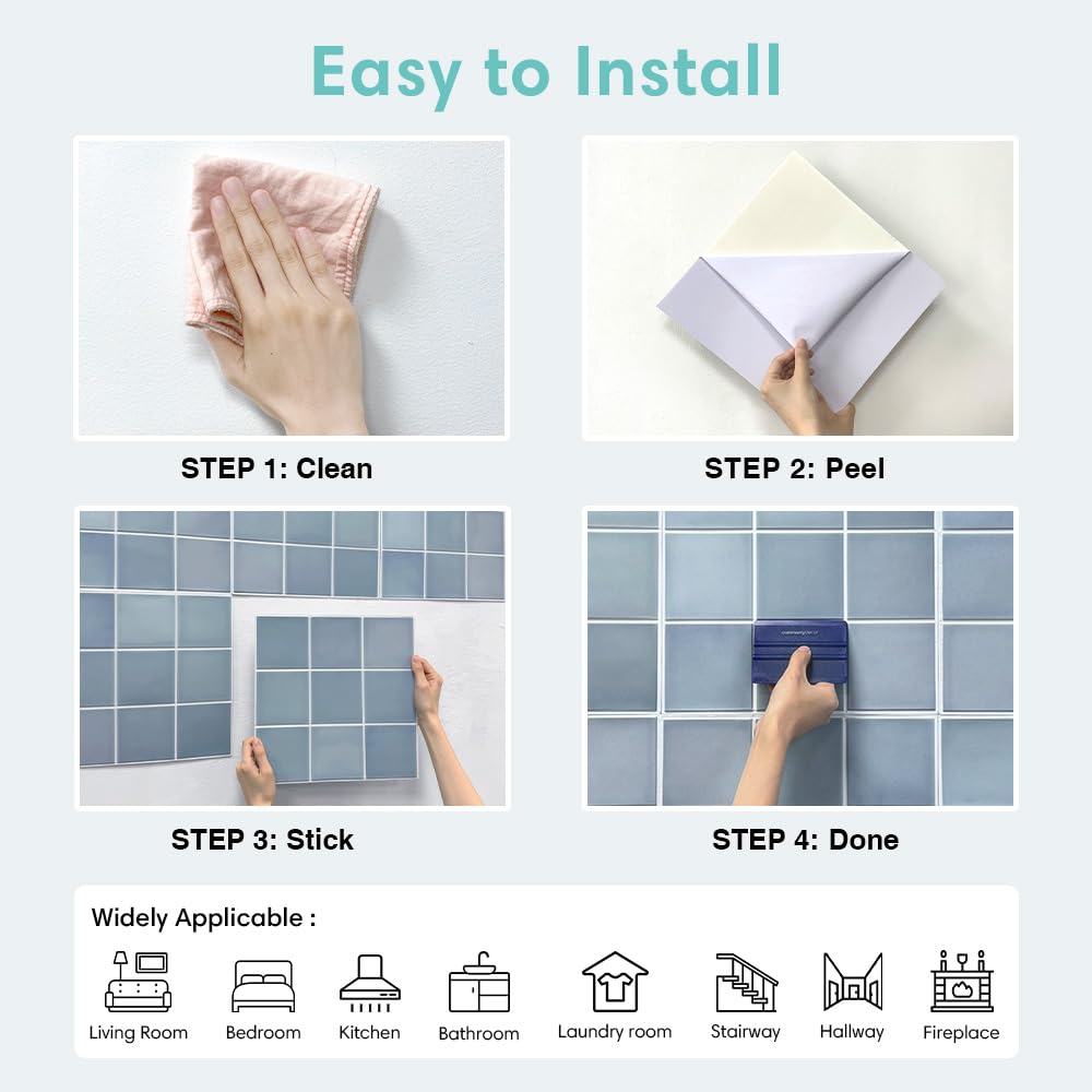 Piastrelle Adesive 1/10 pezzi Adesivi for piastrelle 3D, murali autoadesivi for cucina e bagno, 30x30cm(Light Grey,10pcs)