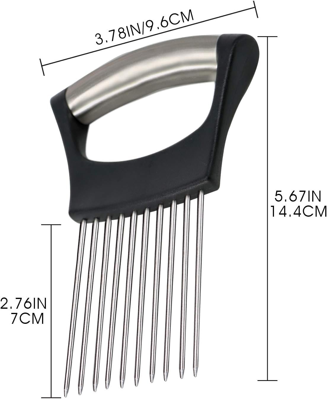 Soporte de cebolla y herramienta cortadora de alimentos – Acero inoxidable para cortar verduras y frutas para un corte fácil y seguro (negro) 5