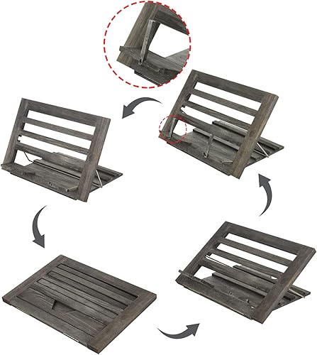 Miniatura 2 de MyGift Soporte para libros de cocina de madera gris rústica, ajustable y plegable, carpeta de recetas y soporte para tableta