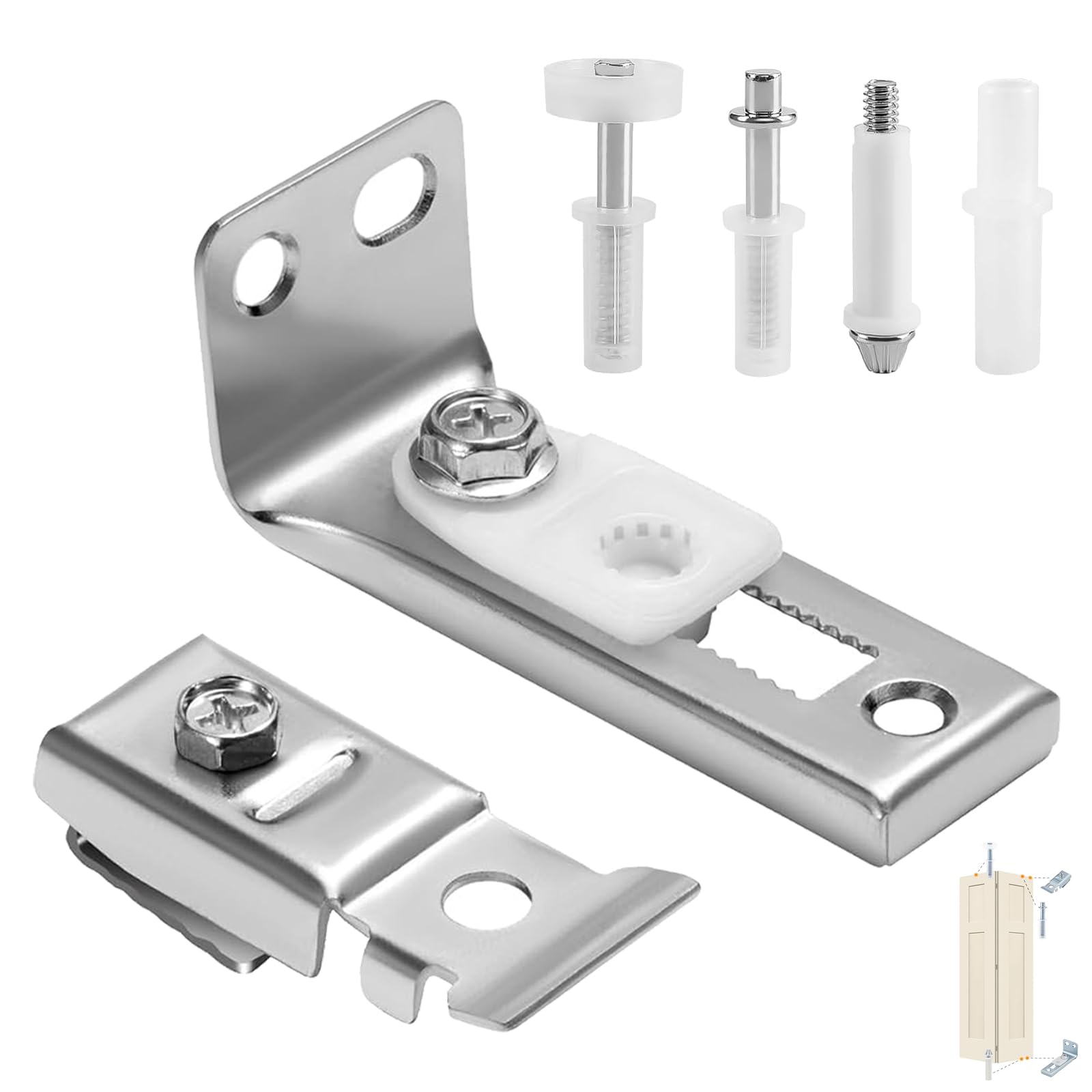 6 PCS Bifold Door Track Kit, Bi Fold Door Track Kit, with 3/8" Pivots, 7/8" to 1" Guide Wheel and Brackets, for Accordion Barn Folding Doors(Silver)