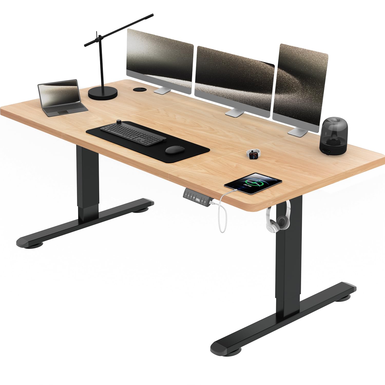 Airfish Escritorio Elevable Electrico 160 × 80cm con Puerto USB, Mesa Escritorio Elevable con Alerta de Sedentarismo, Escritorio Ajustable en Altura, Mesa de Oficina Elevable