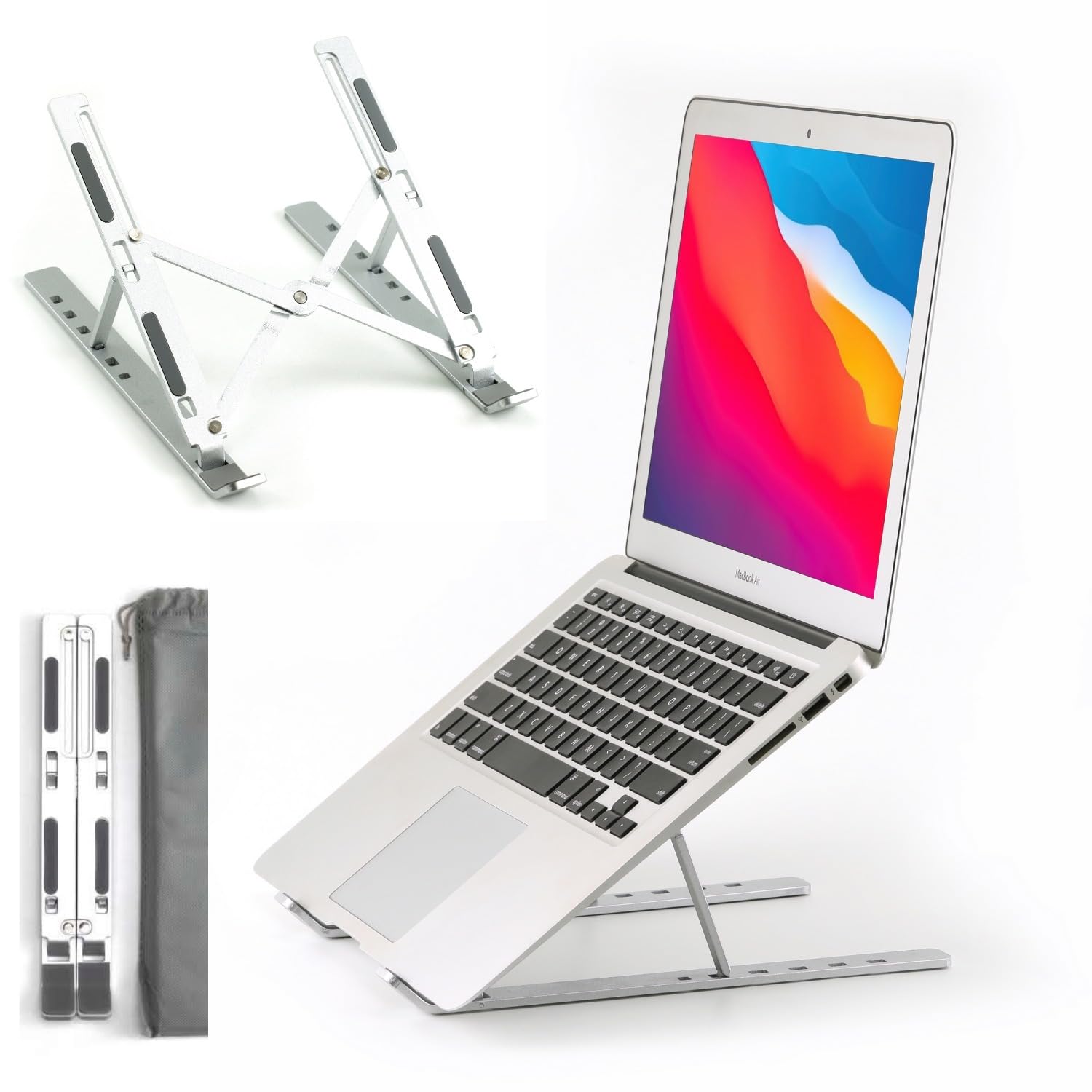 8 Cross Office Care Aluminium MacBook Laptop Stand Multi Size Use 6 Slot Adjustment Comfort Angle Folding Storage
