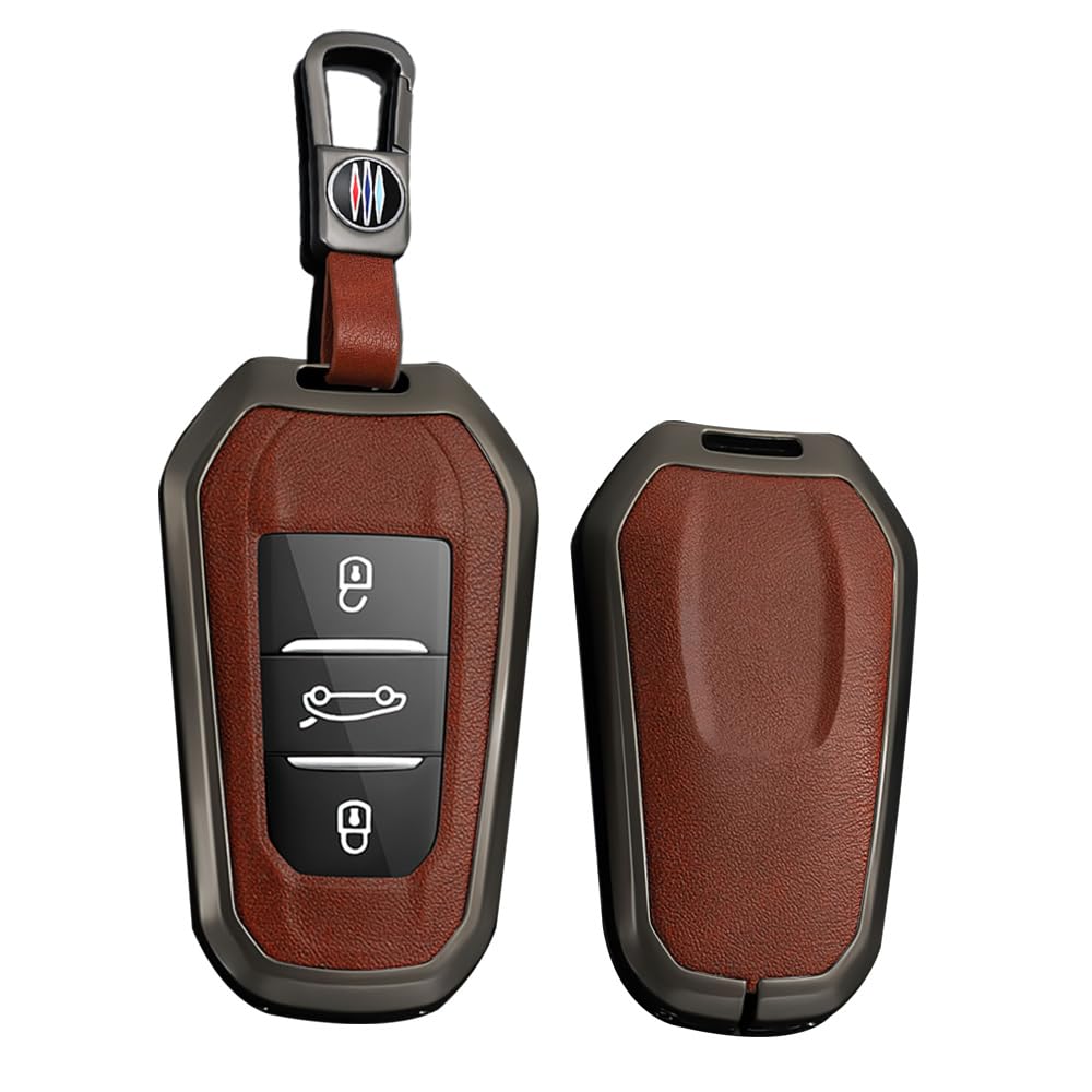 Autoschlüssel Hülle Für Citroen & Peugeot - Leder Schutzhülle Mit Metall Design