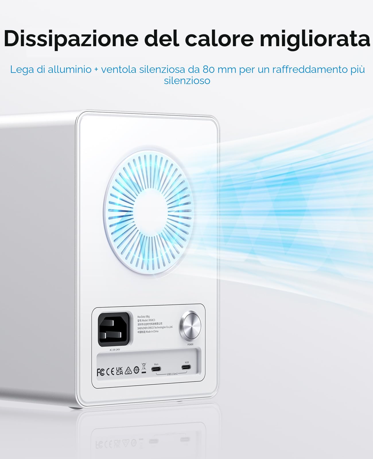 ORICO 5BIG Enclosure per disco rigido SATA HDD/SSD da 2,5/3,5 Pollici fino a 5 x 22 TB, Alluminio USB 3.1 Docking Station per Hard Disk, 10Gbps, Supporta Daisy Chain (9958C3)
