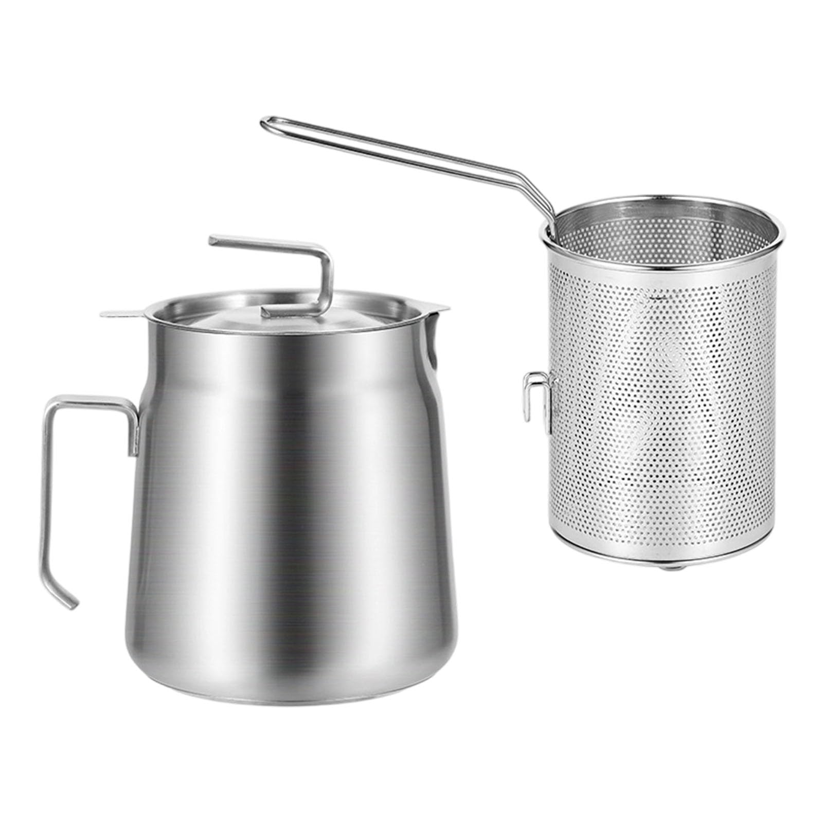 Jazuaiao Stainless Steel Oil Strainer with Splash-Proof Lid & Removable Fry Basket Efficient Filtration, Easy for Home/Commercial Commercial Fryers Basket