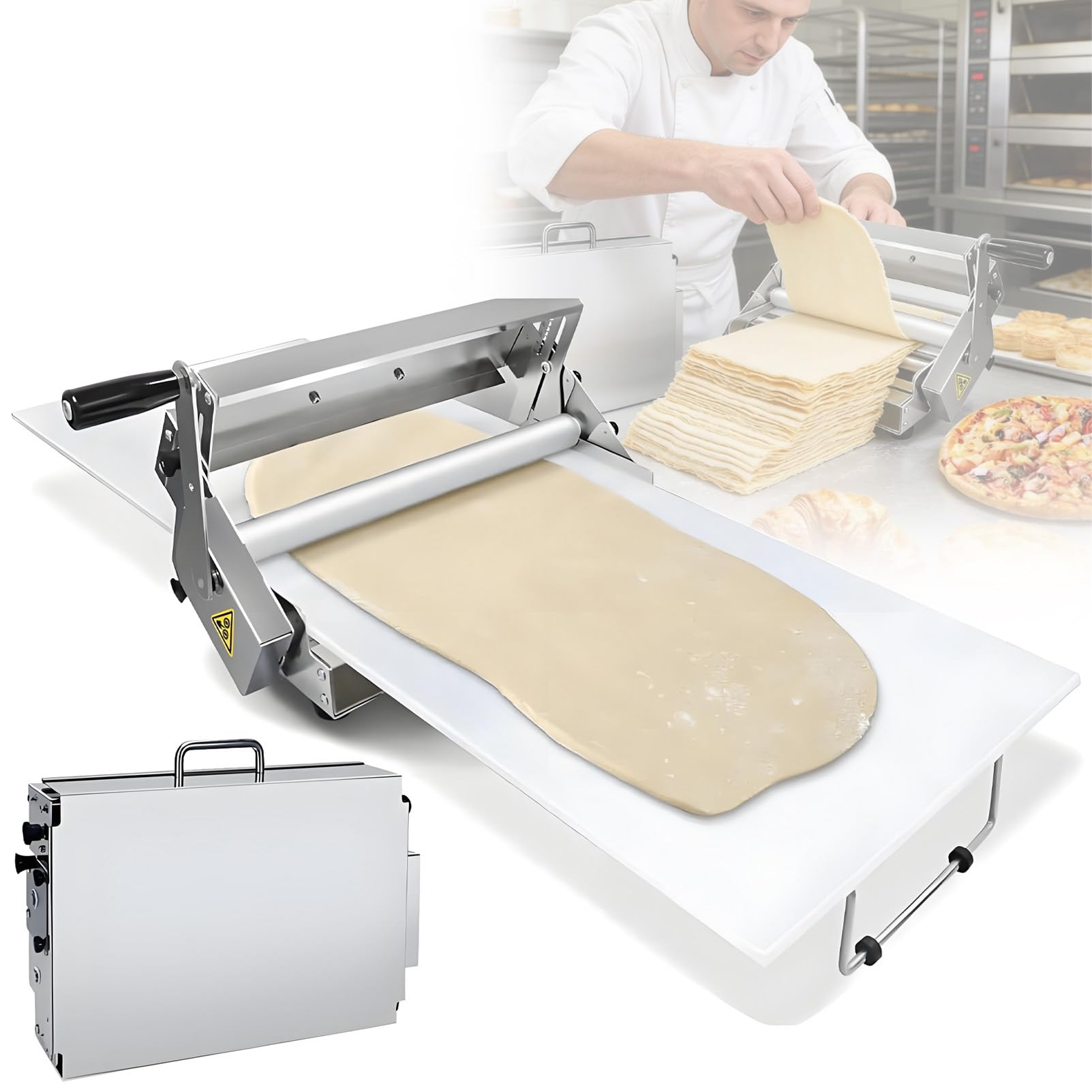 Laminadora manual de acero inoxidable para estirar masa de hojaldre
