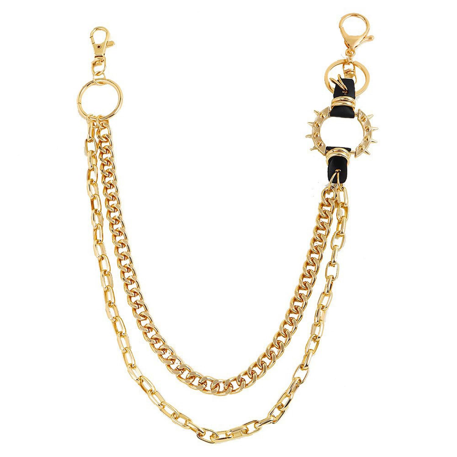 PINKPIN Unisex Punk Chains for Pants, Heavy Duty Belt Chains Hip Hop Trousers Jeans Chain with Lobster Clasps for Wallet Keys Gold