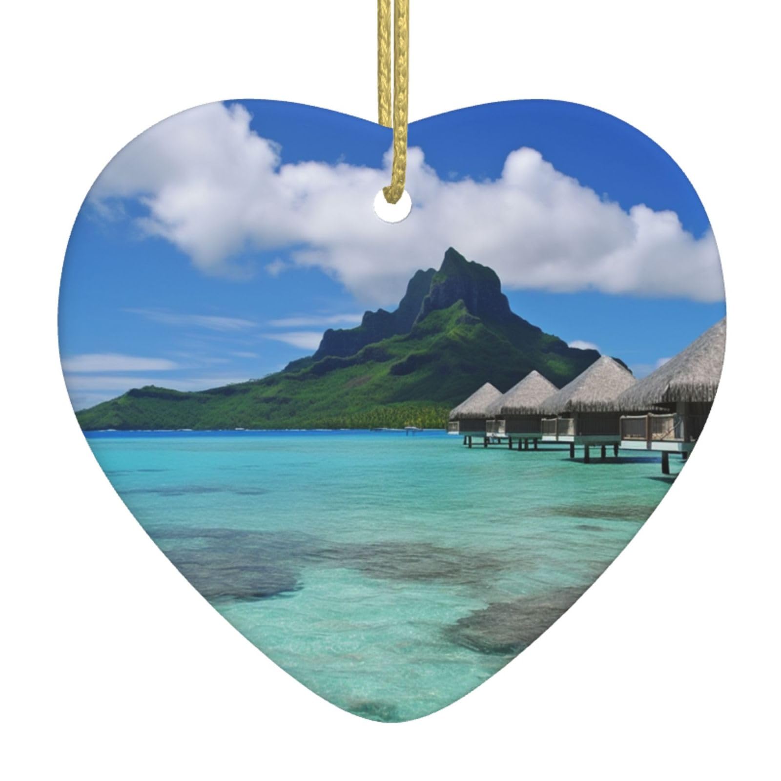 Fodpand Women's White Tahiti Beach Christmas Ornaments 2025, Gift Exchange For Men, Collectible Ceramic Ornament Heart Hanging Ornaments For Christmas Tree Decoration