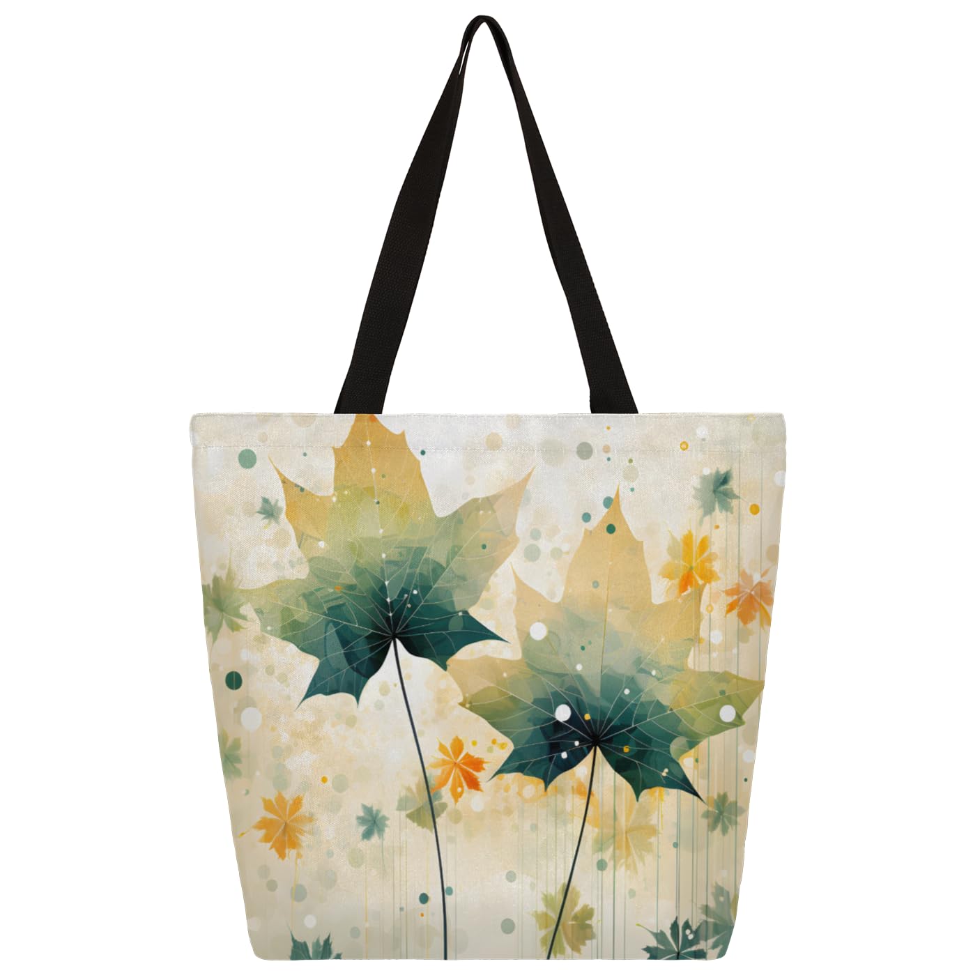 Mularoka Vintage Watercolour Leaves Large Capacity Canvas Tote Bag Stylish Handheld Shoulder Bag Reusable Shopping Bag for Work Travel Beach Trips Shopping