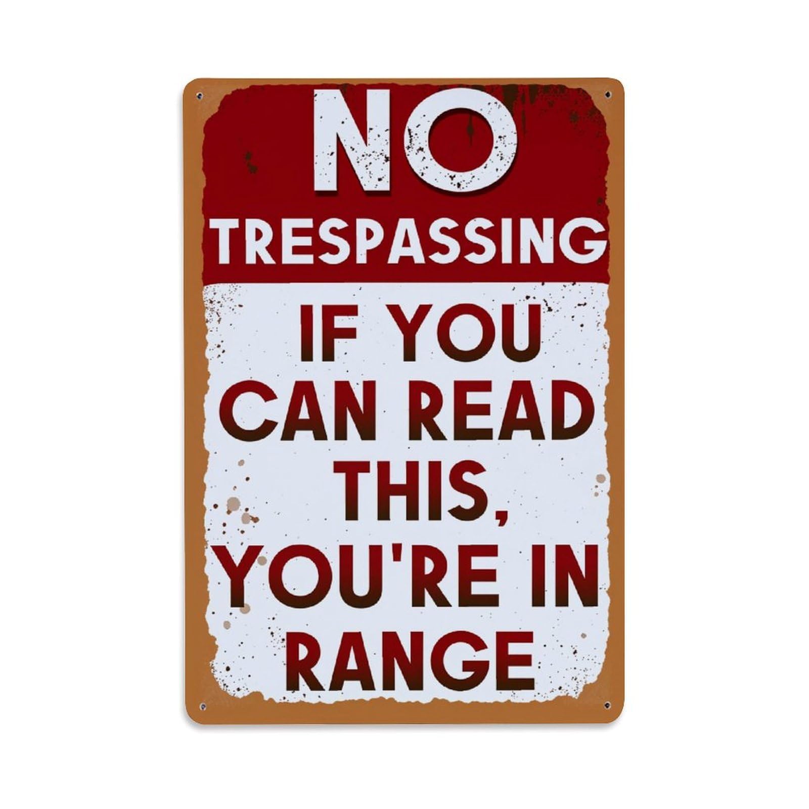 No Trespassing If You Can Read This You're In Range Retro Metal Tin Sign, Vintage Decor Art Poster for Bar, Home, Man Cave, Kitchen, Laundry Room Gift 8x12Inch