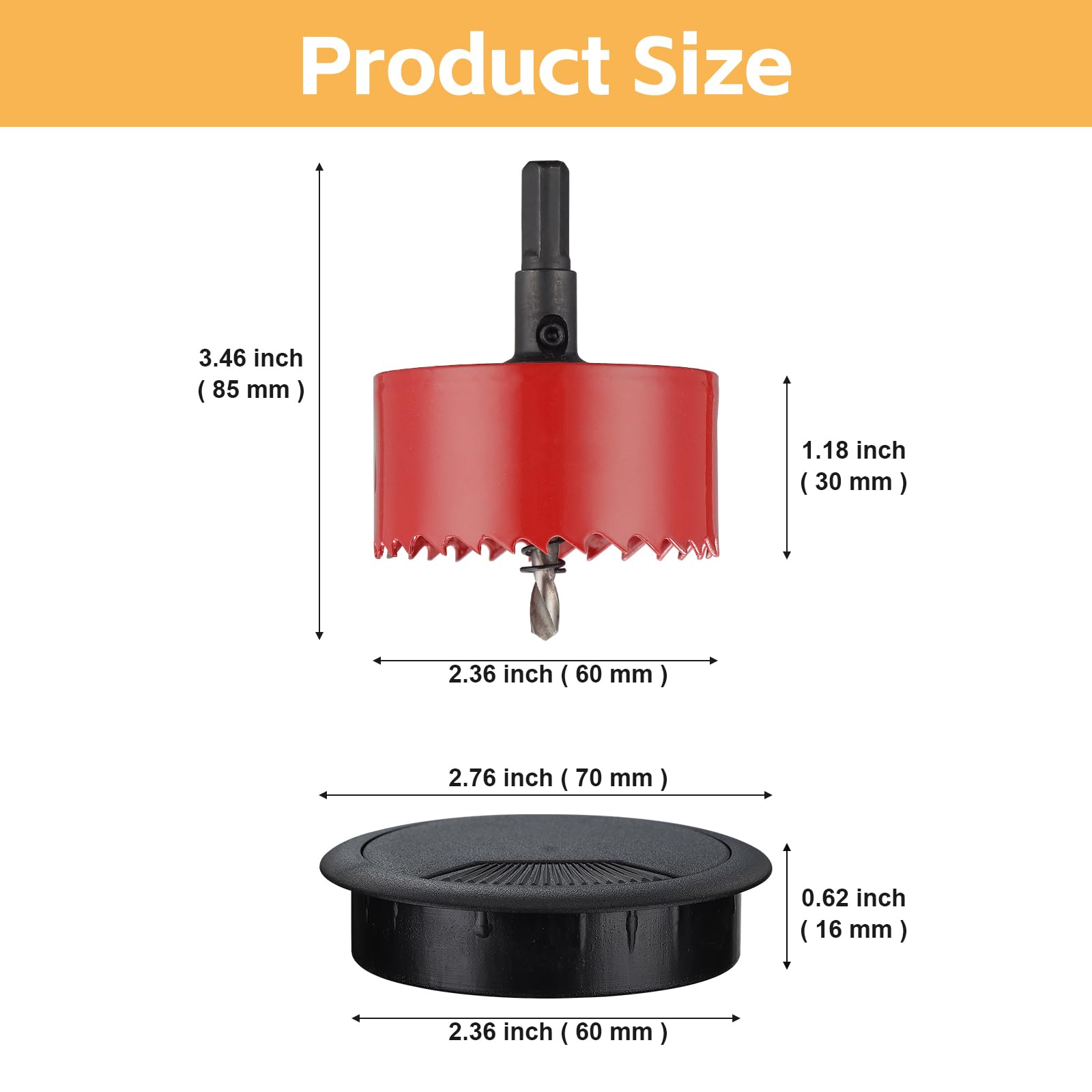 Kabeldoorvoer voor bureau, rond, diameter 60 mm, met gatzaag, zwart, kunststof, kabeldoorlaat, set voor kantoor, werkbladen, thuiskantoor, tafel, kabelmanagement, organizer, 15 stuks