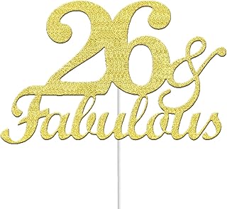 26 & Fabulous Cake Toppers Gold Glitter, Happy 26th Birthday Cake Topper Cheers to 26 Years Old Bday Decoration, Twenty-six and Fabulous Cake Decorations for 26th Birthday Anniversary Party